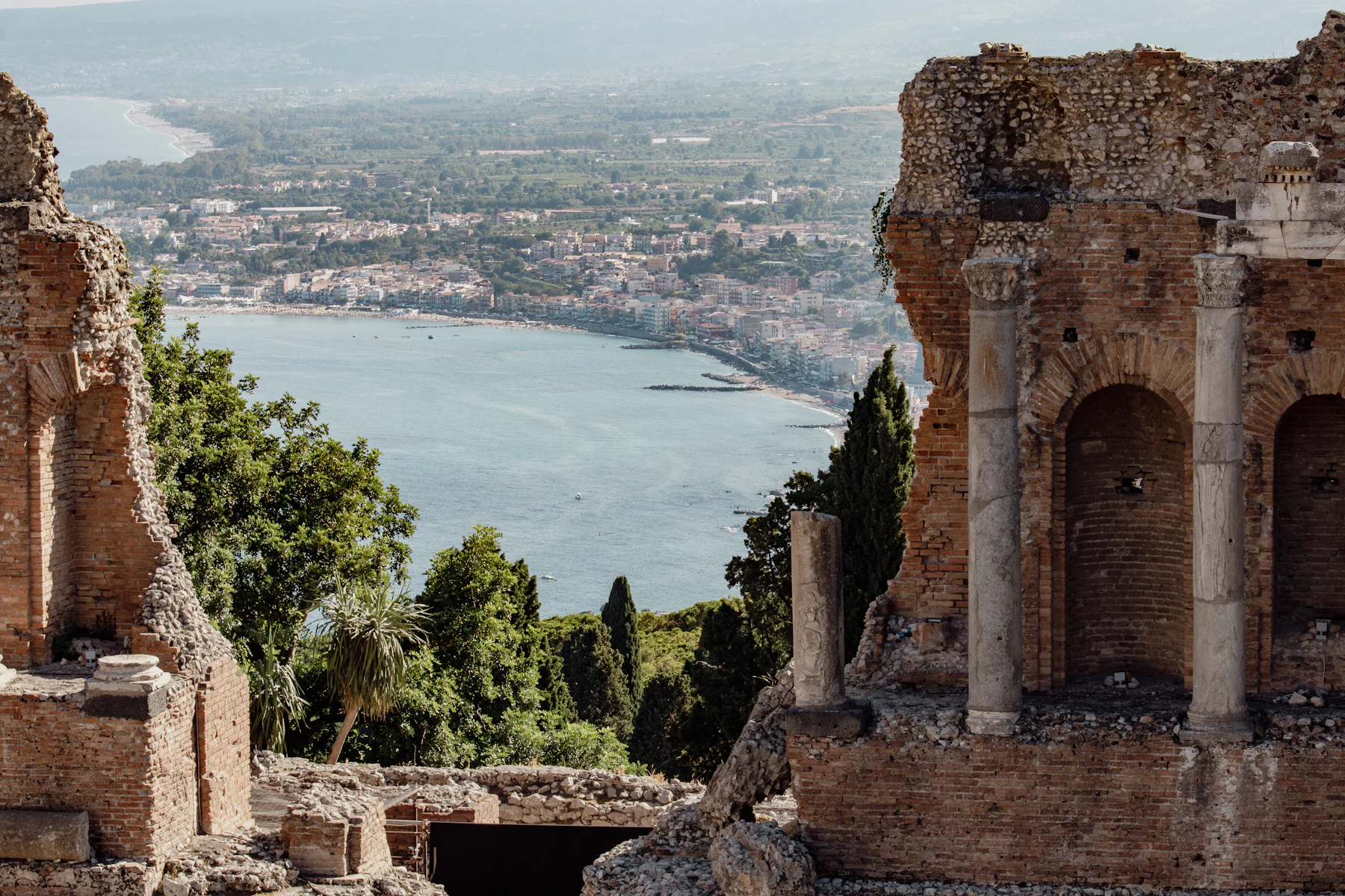Ancient theatre ruins overlooking the coast at Taormina